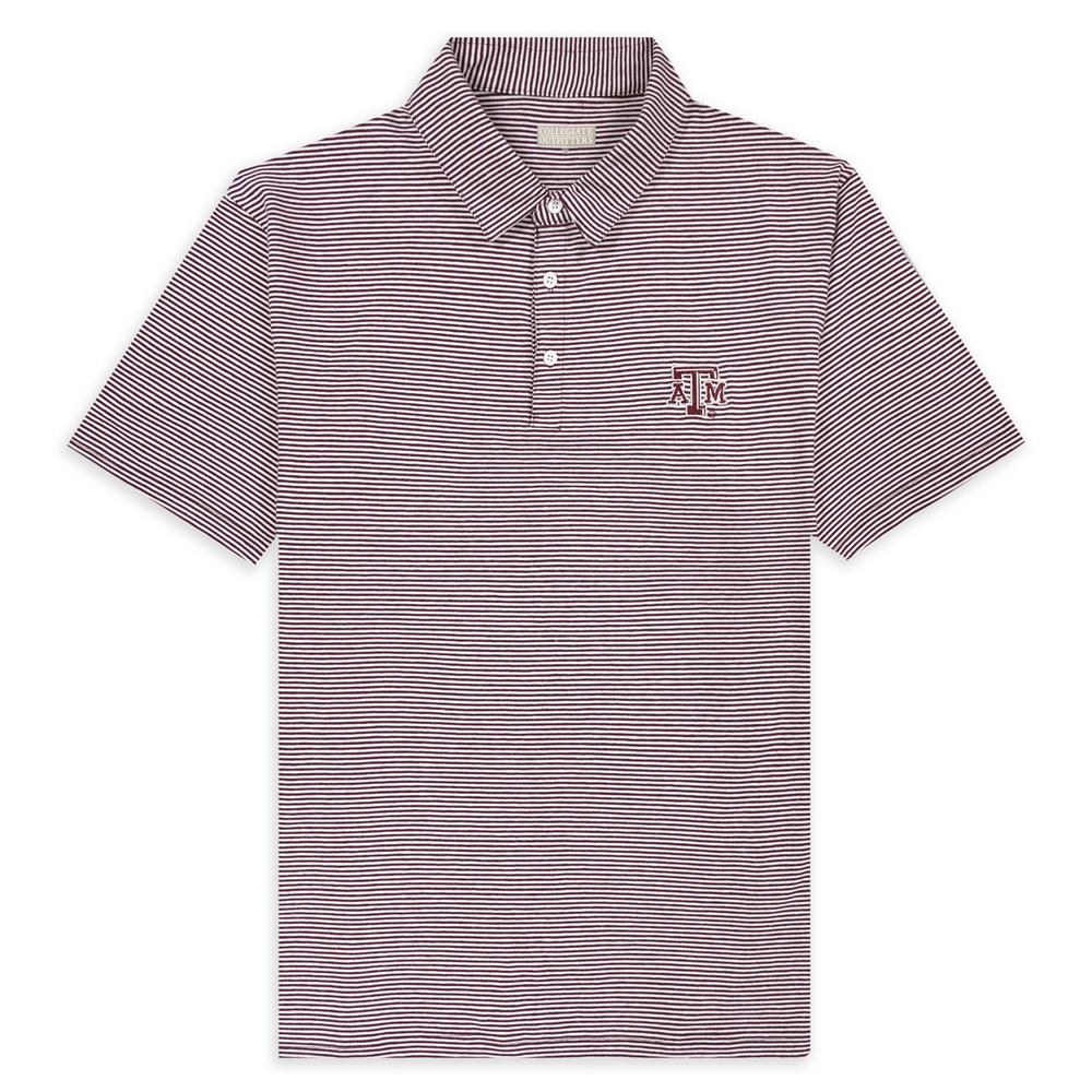 maroon and white striped polo
