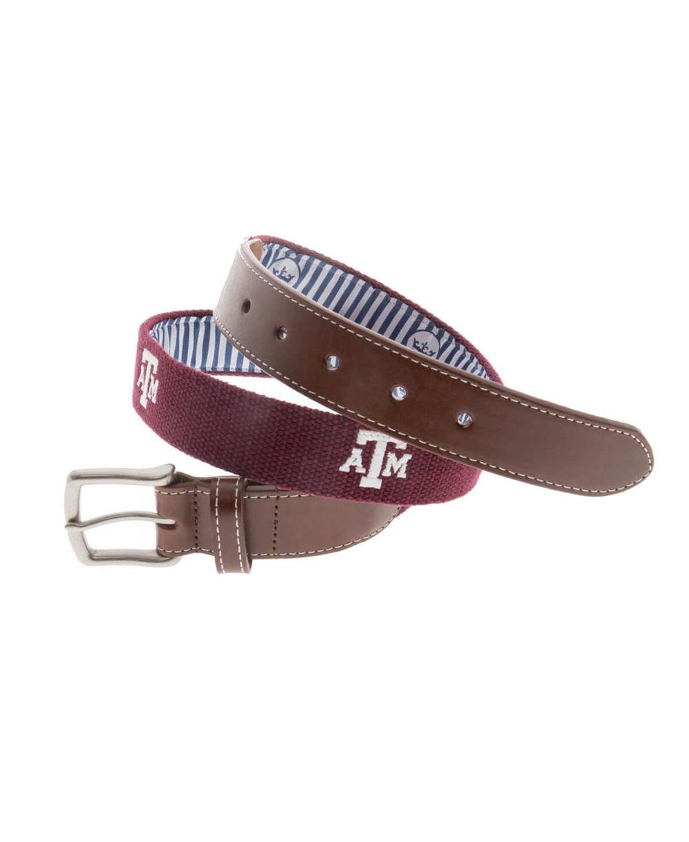 Texas A M Peter Millar Embroidered Belt Maroon Aggieland Outfitters