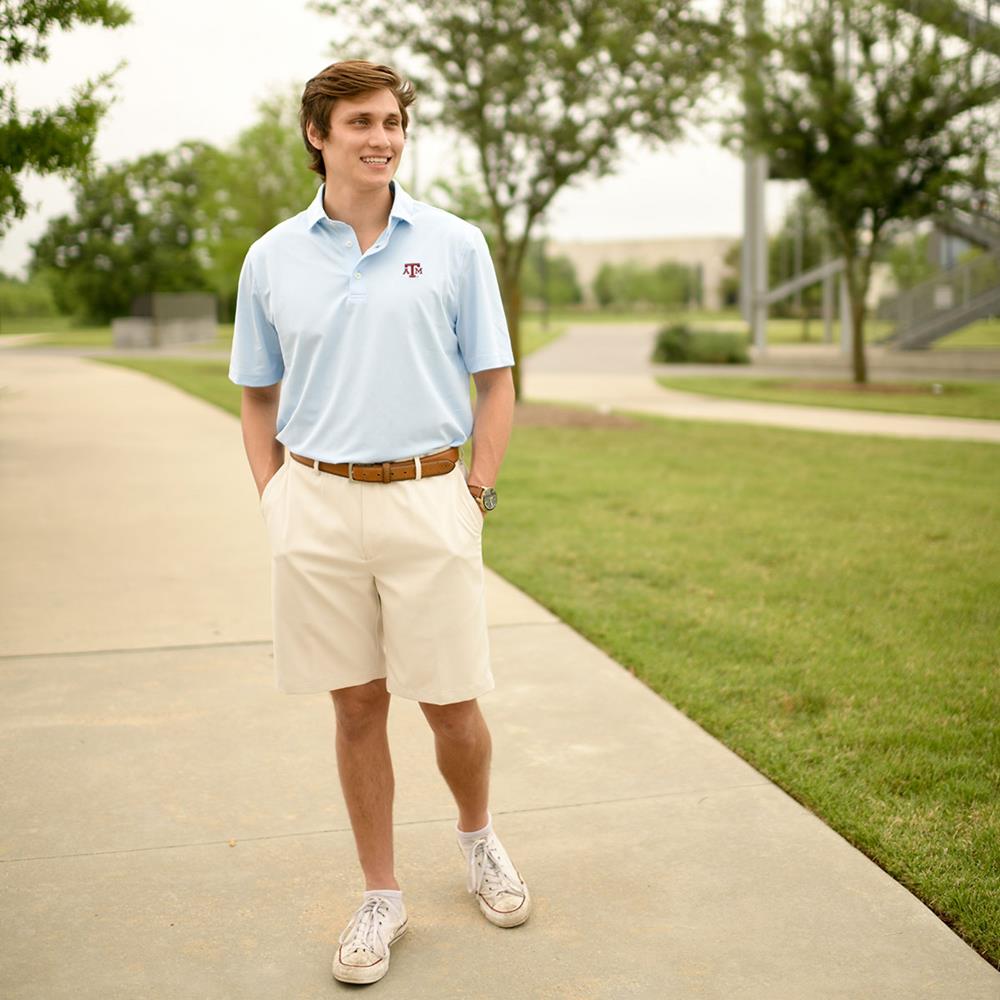 Texas A\u0026M Stitch Solid Blue Oxford Polo 