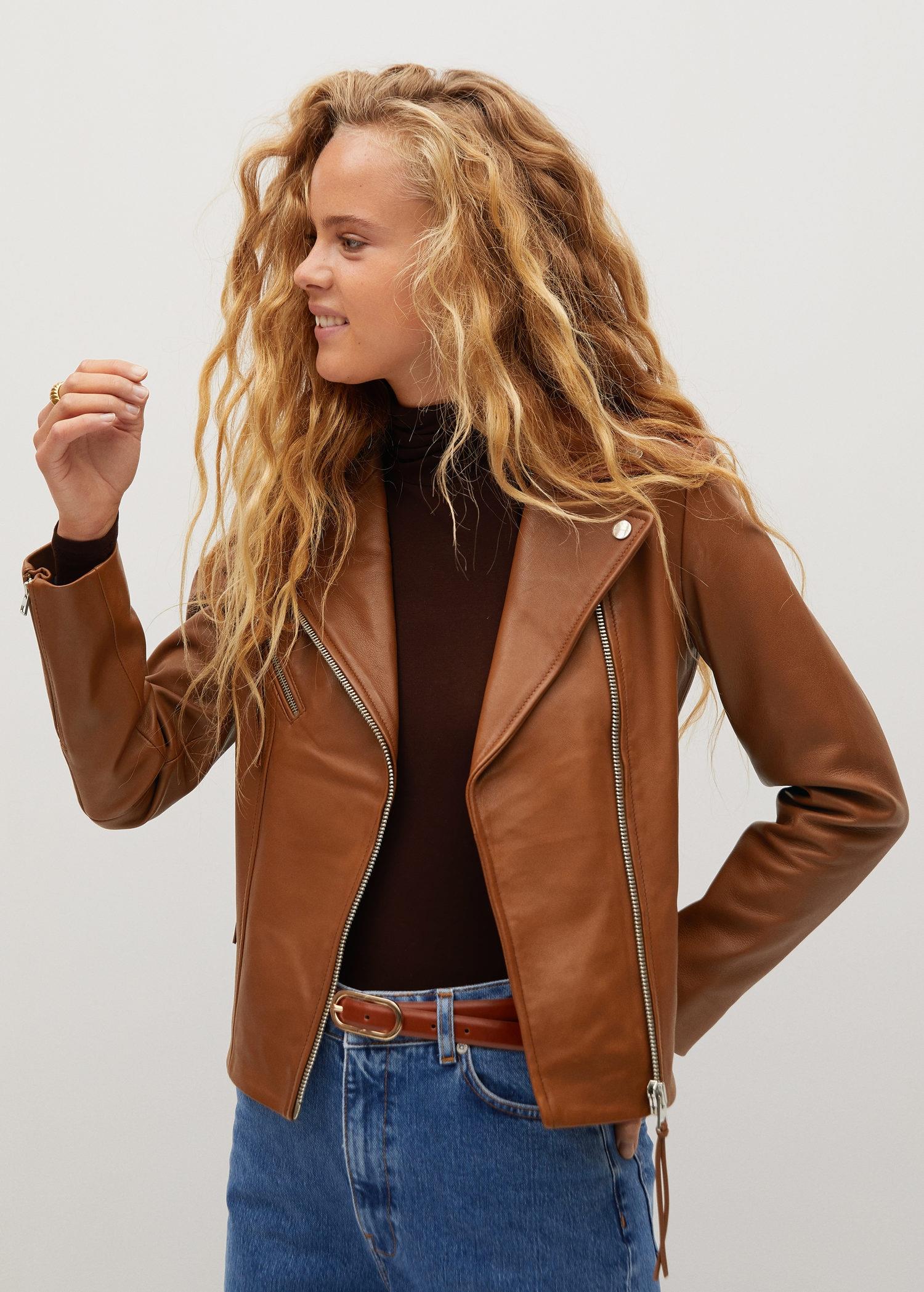 mango tan leather jacket