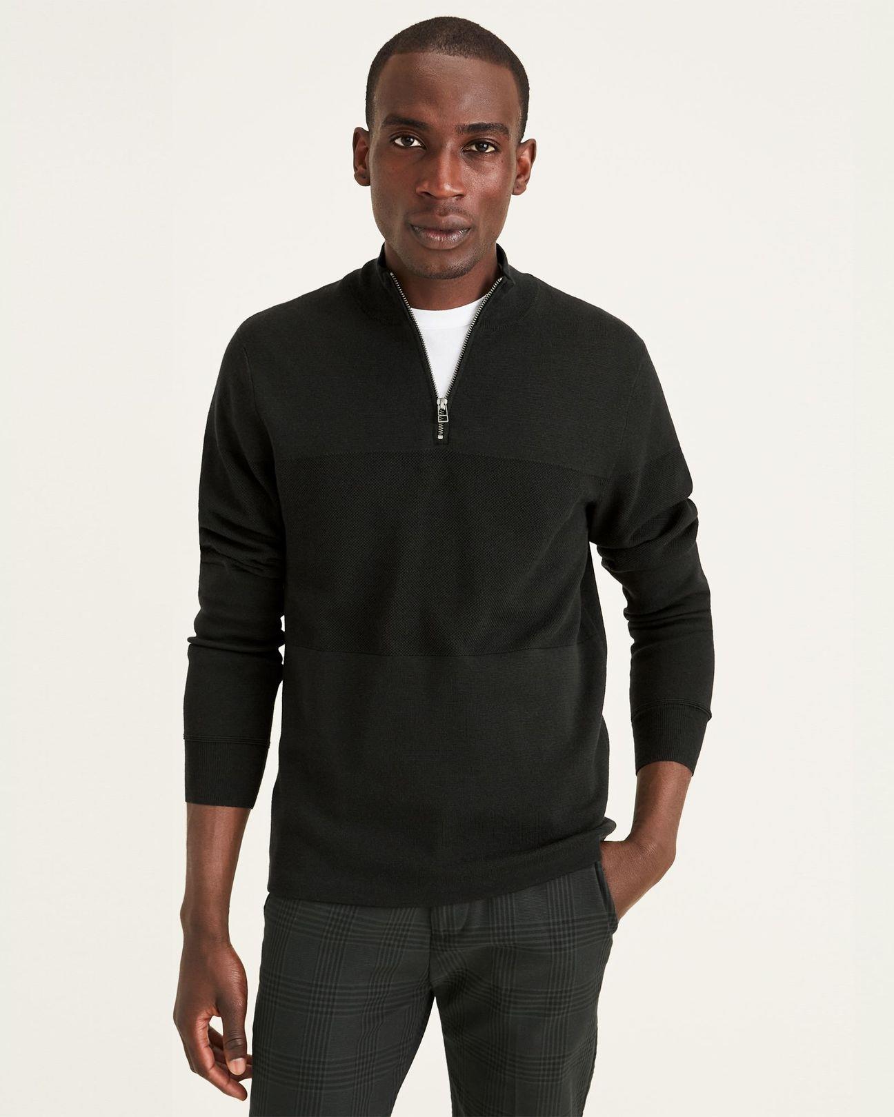 MOCK ZIP SWEATER BLACK | Gibbons