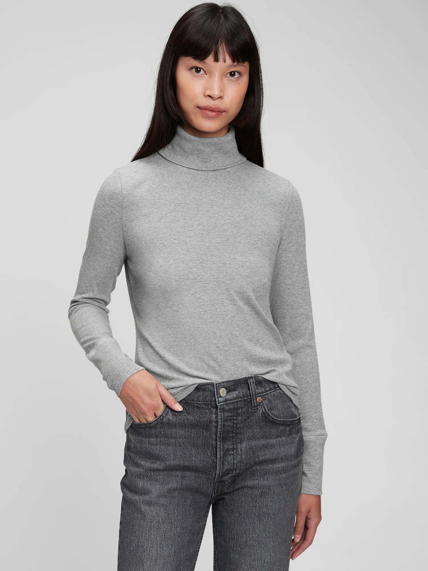 LS RIB TURTLENECK HEATHER GREY B25 