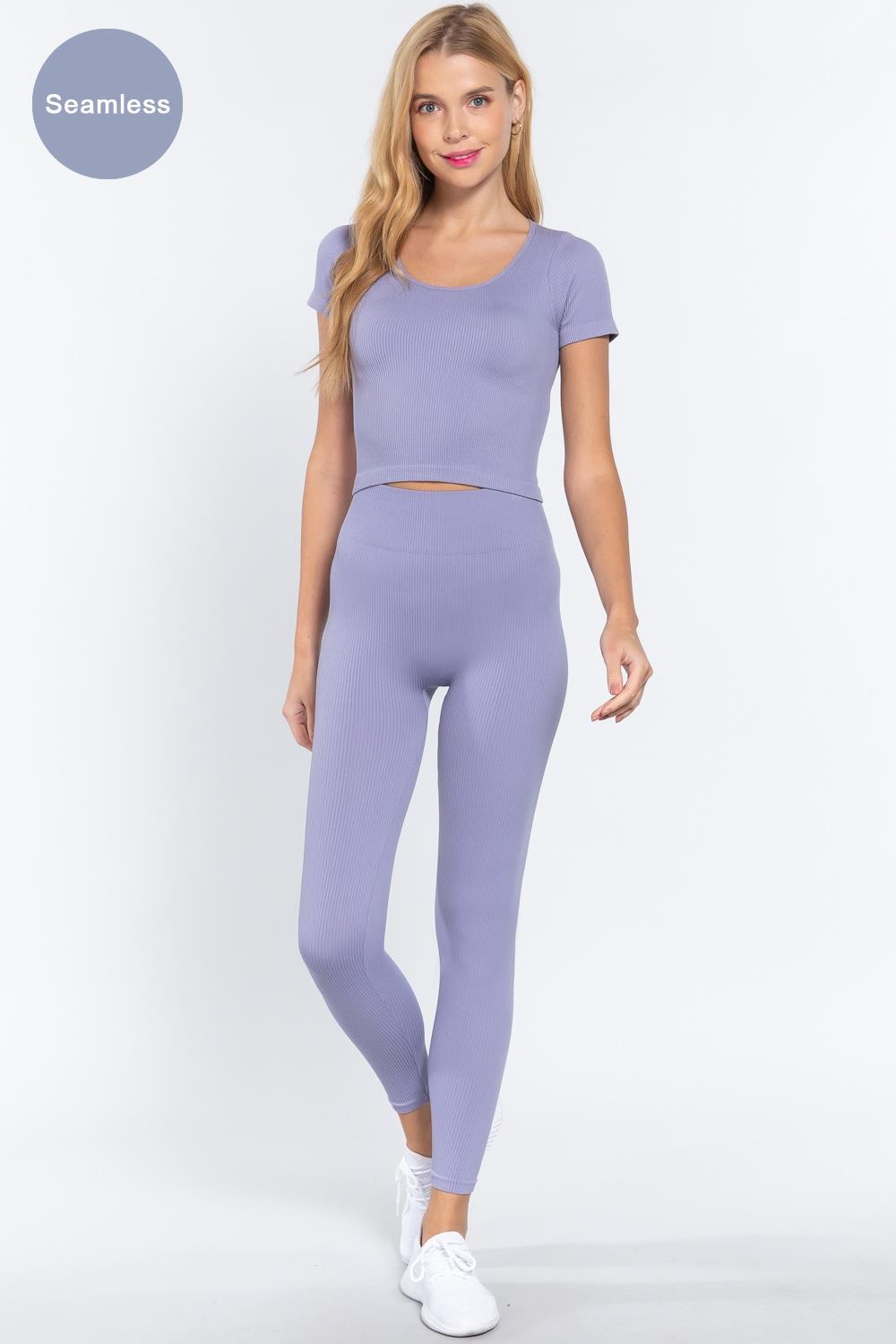WAISTBANDED RIB SEAMLESS LEGGINGS 