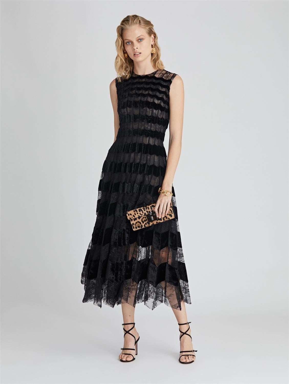 black lace and velvet dress