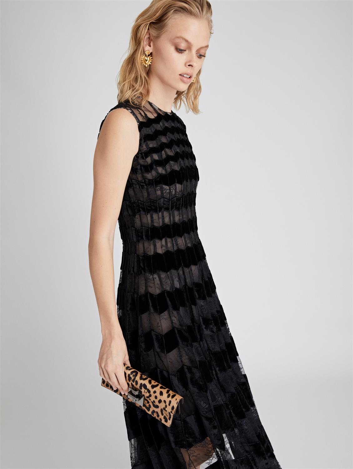 black lace and velvet dress