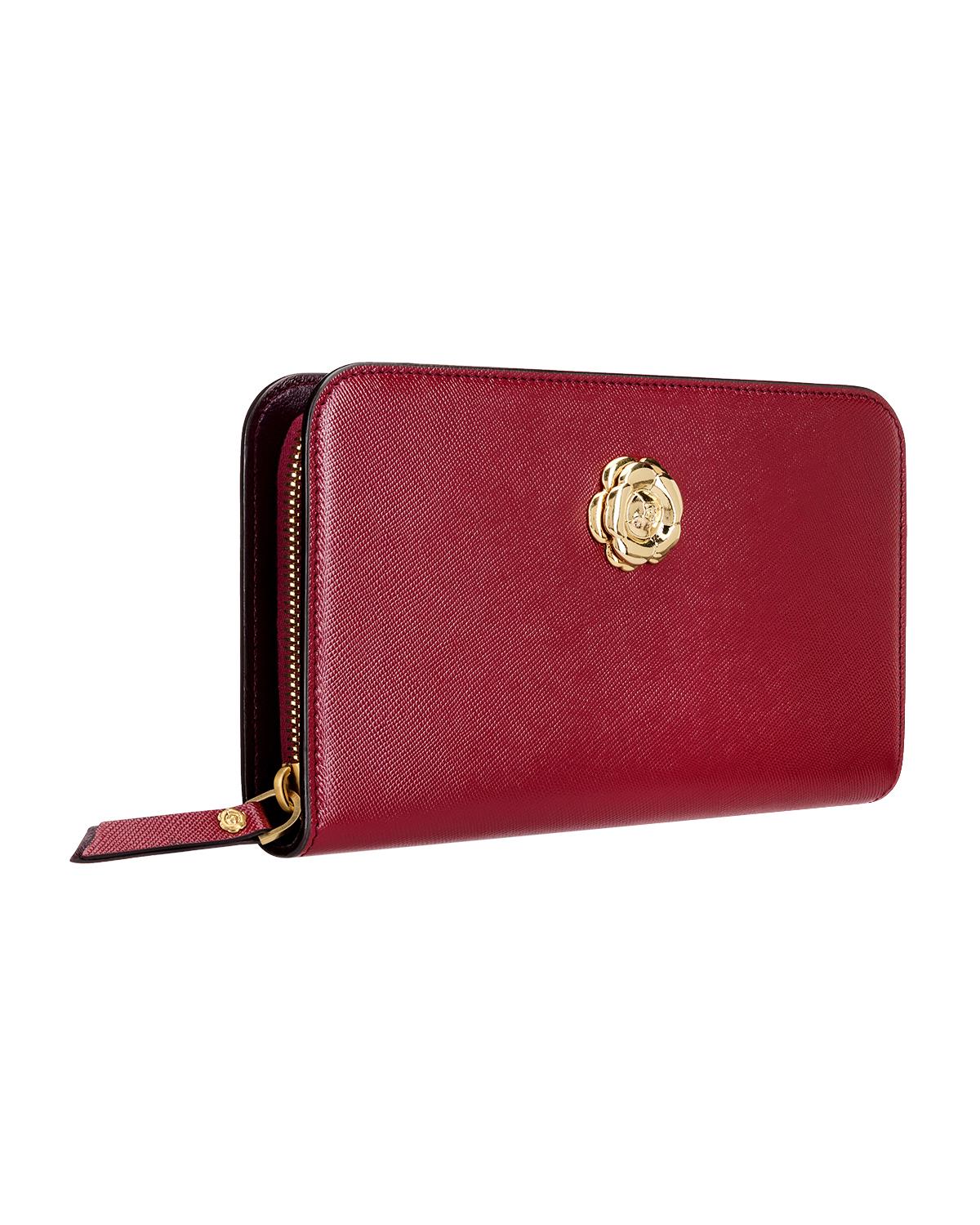 Travel Wallet Small Leather Goods Oscar De La Renta Red Oscar De La Renta