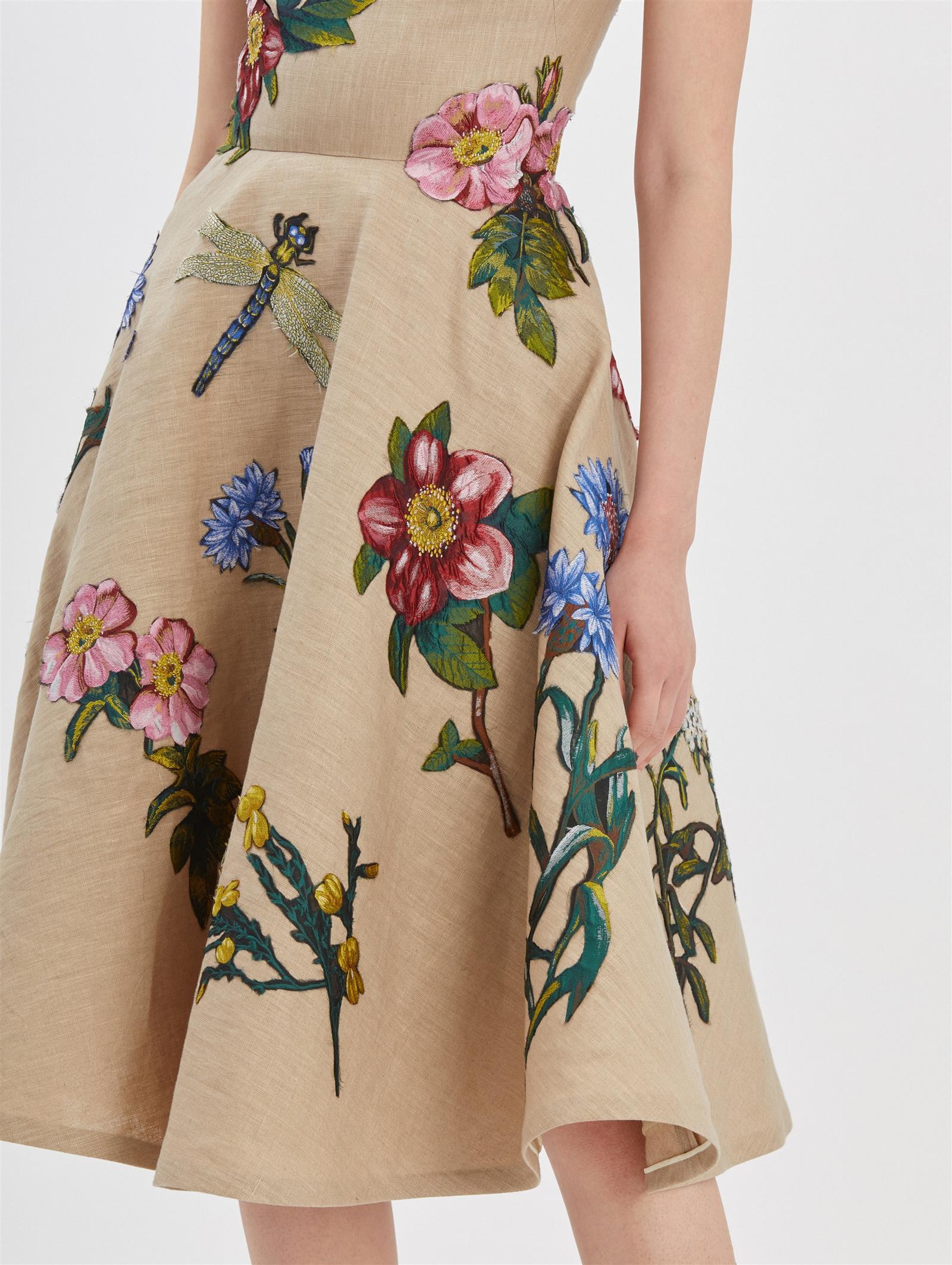 Embroidered Linen Dress Beige | Oscar 
