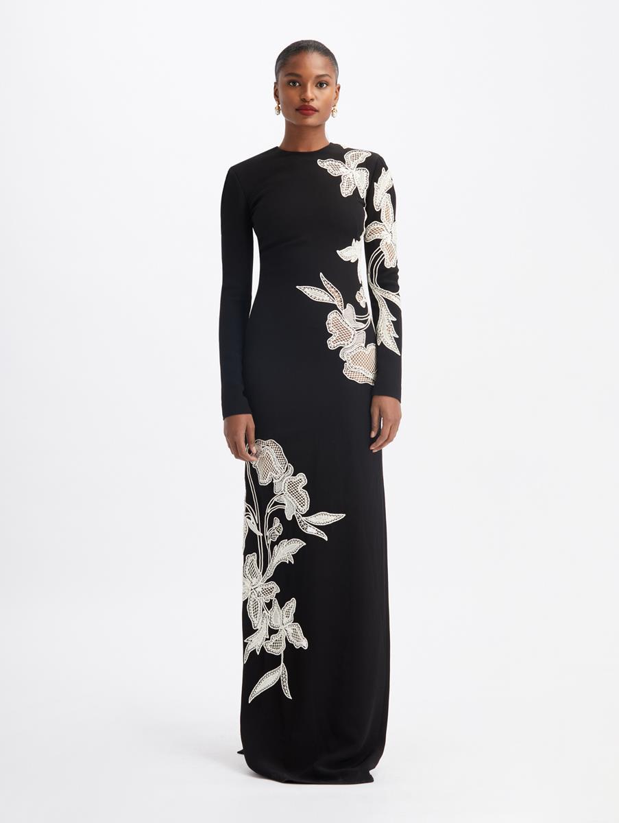 black embroidered dress long sleeve