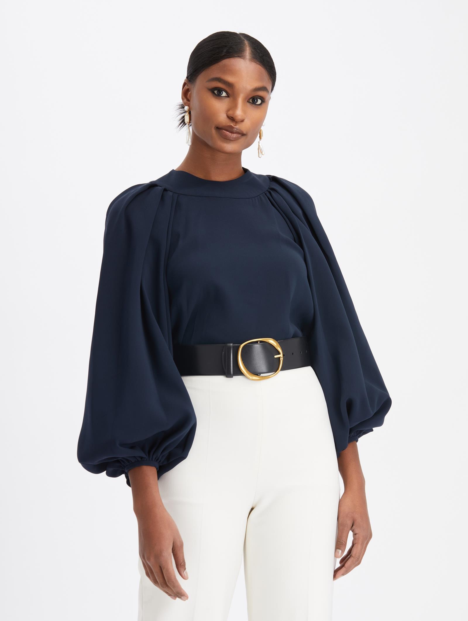 Navy blue peasant blouse Clearance