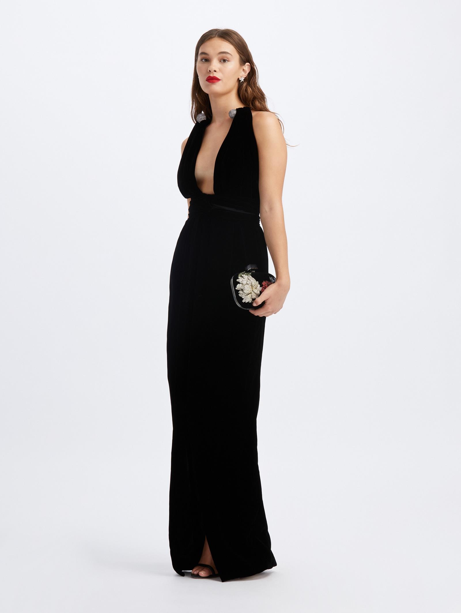 Deep-V Necklace Velvet Gown