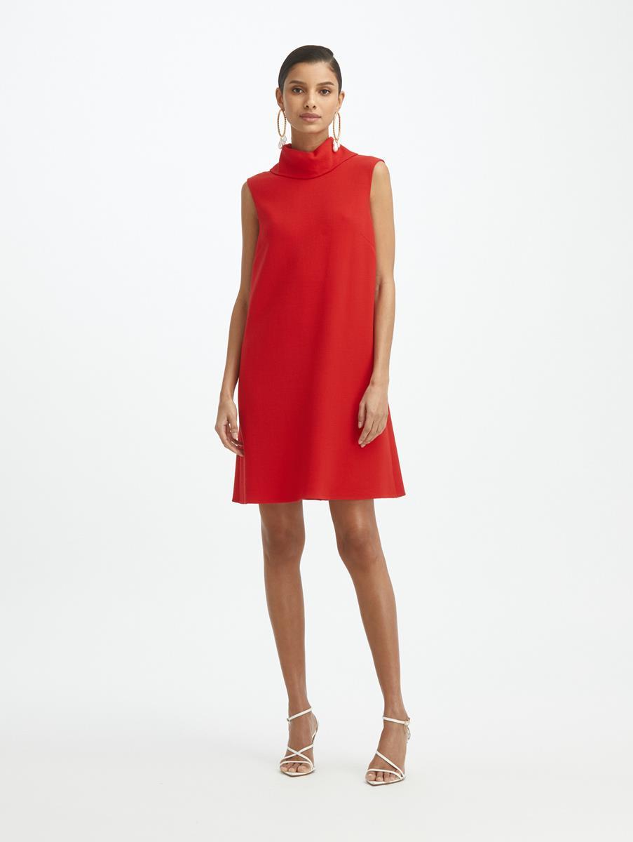 red mock neck dress
