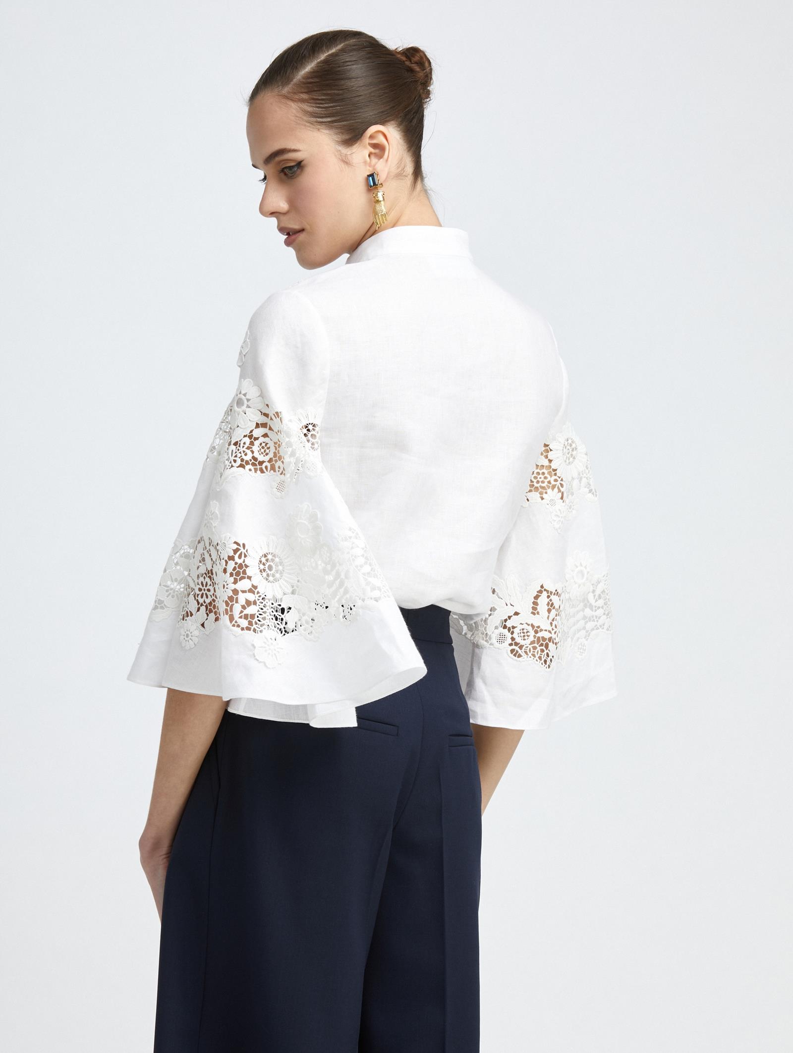 Lace Inset Flare Sleeve Blouse