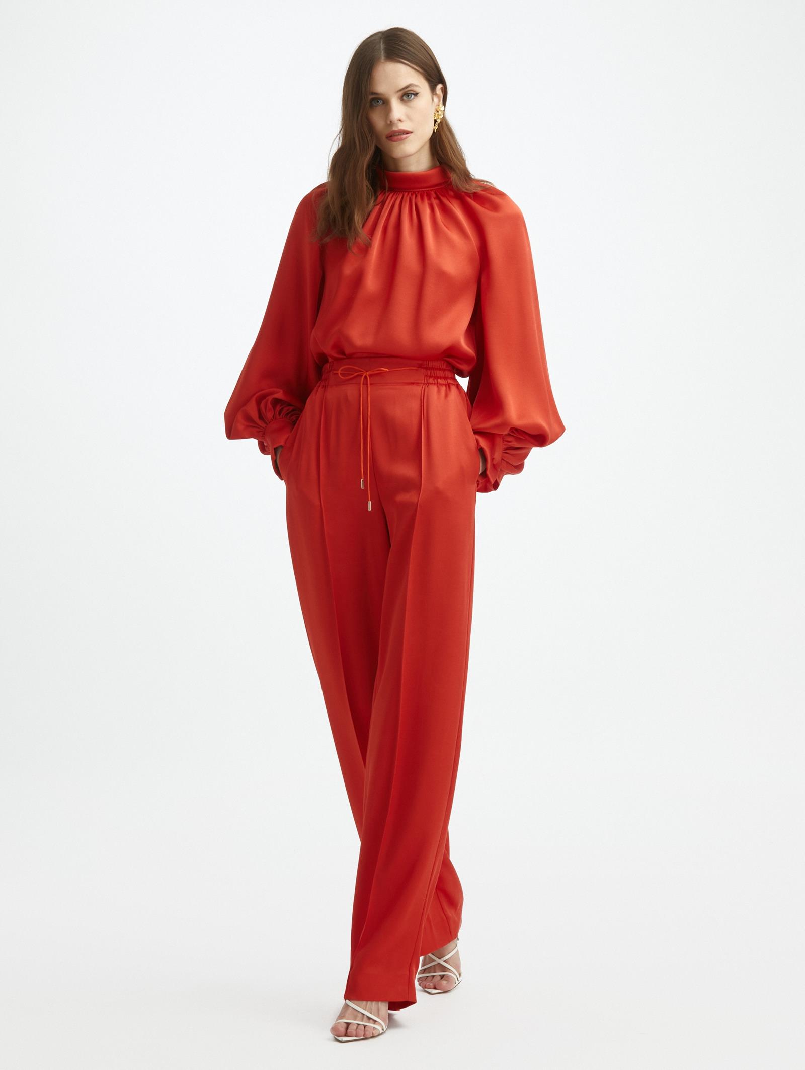 Satin straight leg pants clearance