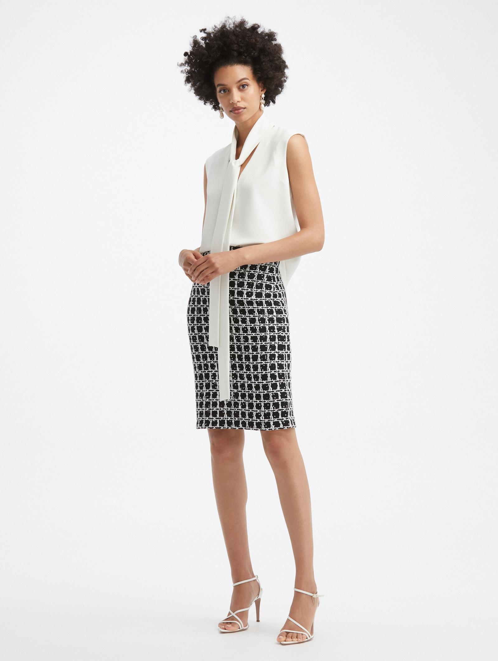 Sequin Grid Tweed Pencil Skirt