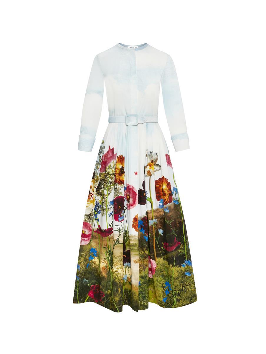 Floral Sky Cotton Poplin Shirtdress| Dresses| Oscar de la Renta 