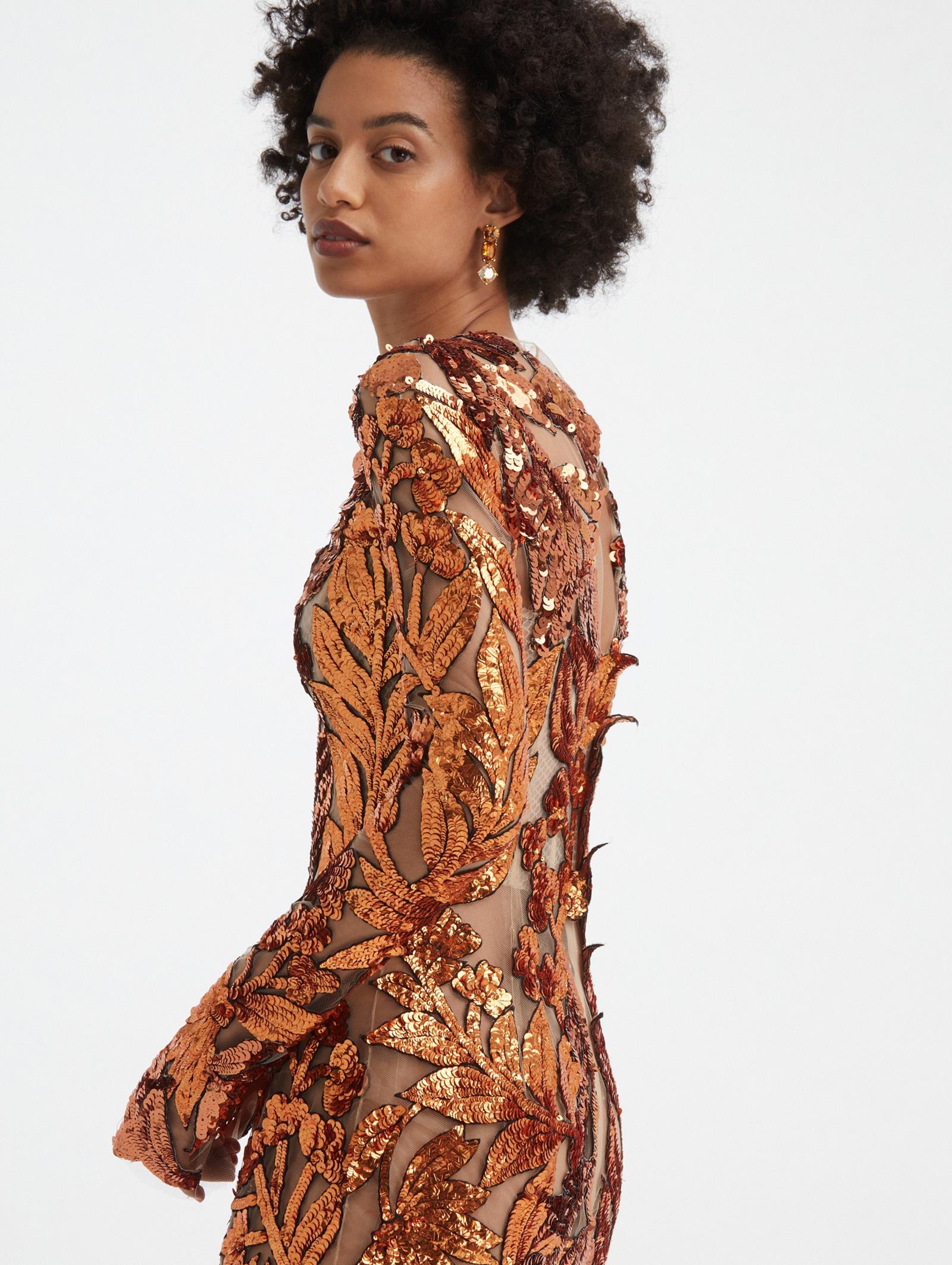 Floral Vine Sequin Long Sleeve Dress 