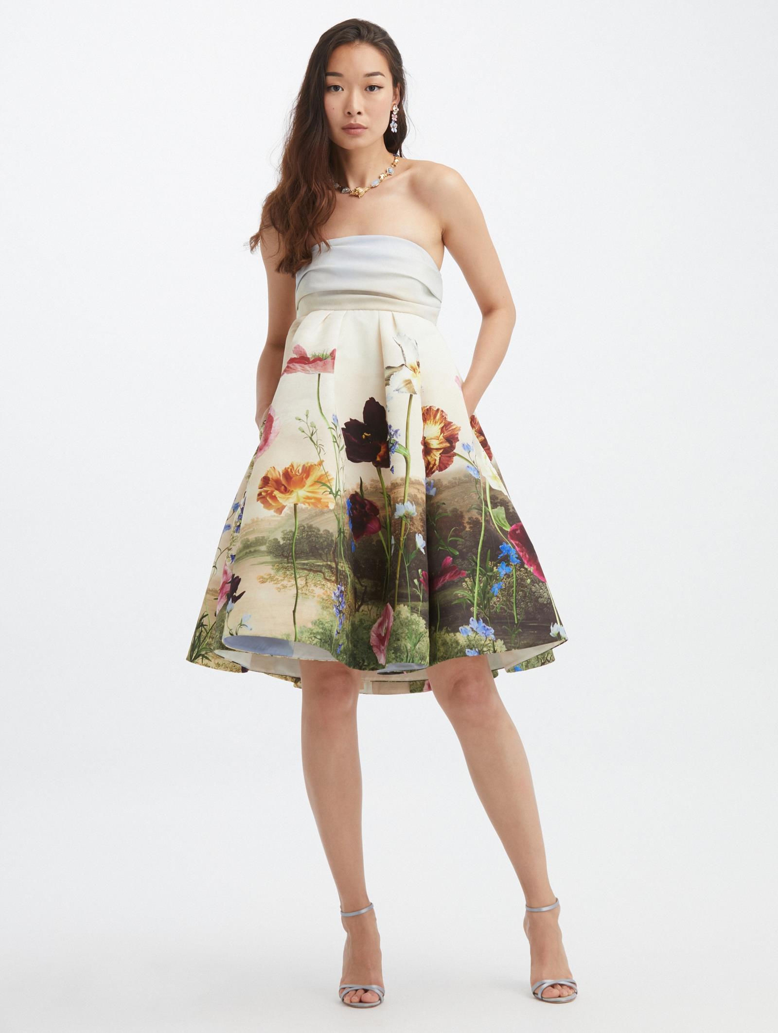 Cape Back Landscape Cocktail Dress 
