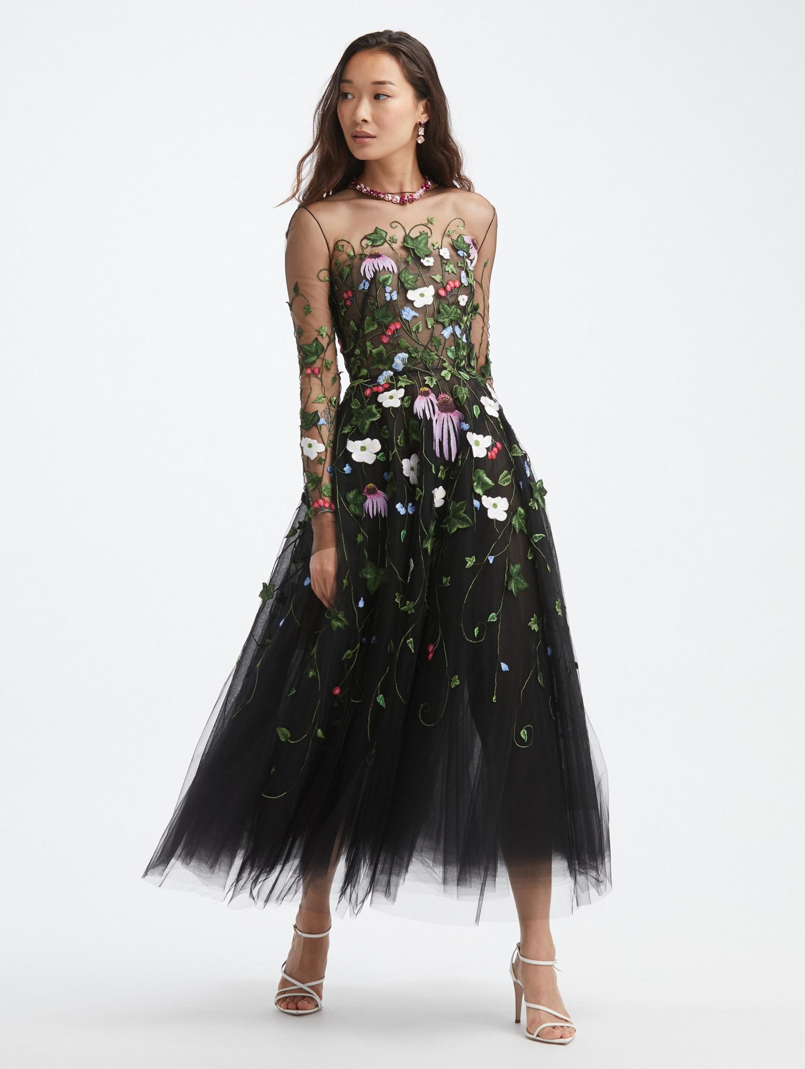 Floral Threadwork Cocktail Dress 