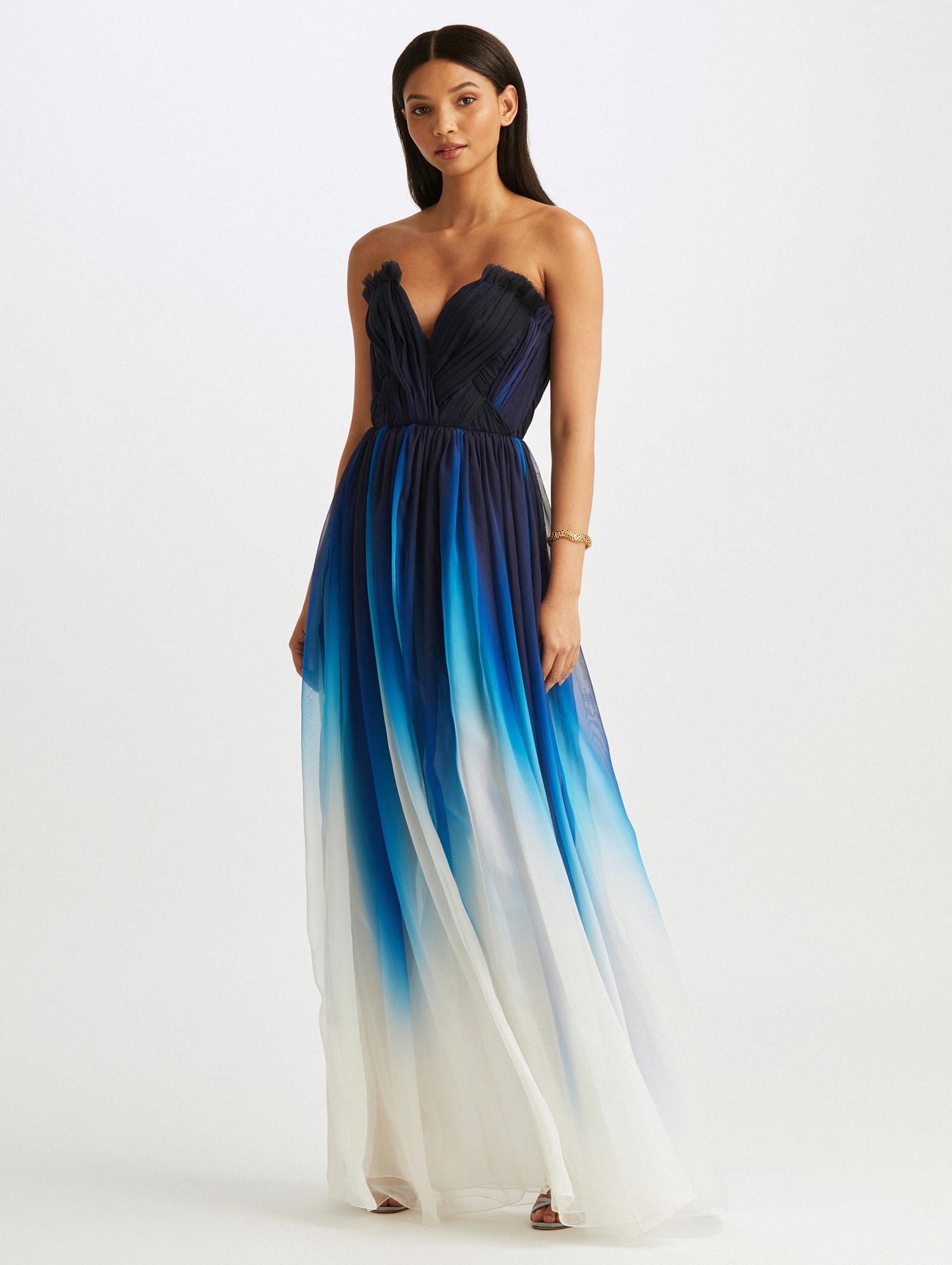 Oscar de La Renta Women's Silk Ombré Gown - Sapphire Ivory - Size 6