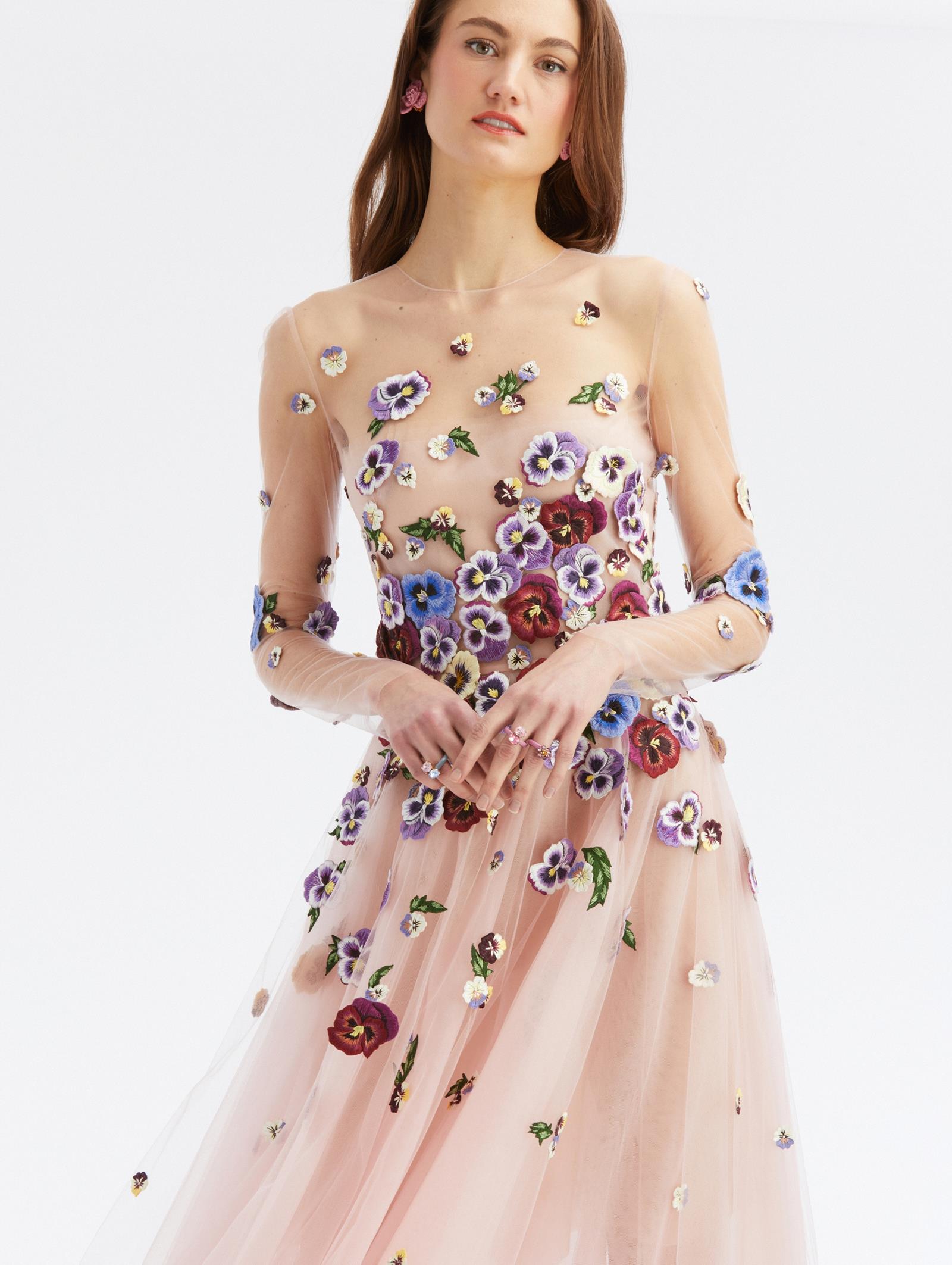Pansy Embroidered Cocktail Dress 