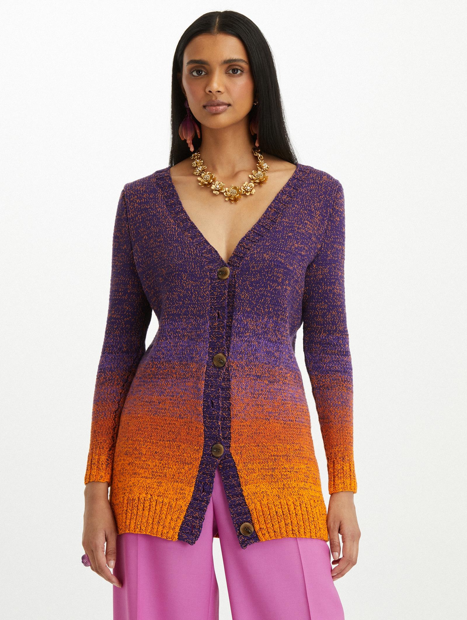 Oscar de La Renta Ombre Marl V-Neck Cardigan