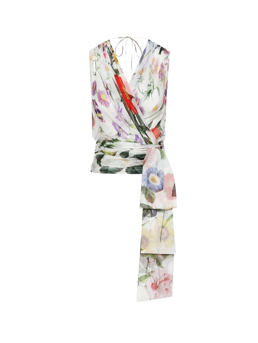 Multicolor Floral Chiffon Wrap Blouse 