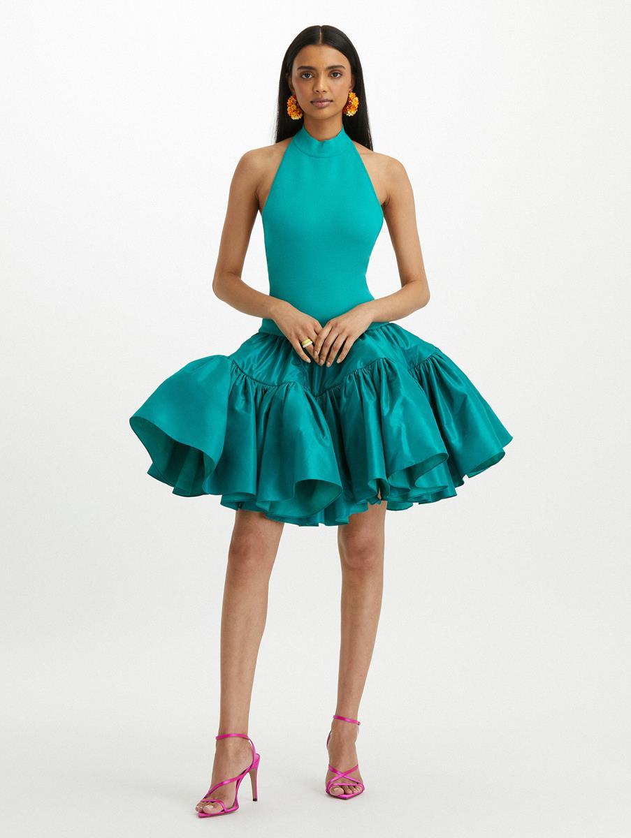 Knit Halter Body \u0026 Taffeta Skirt Dress 