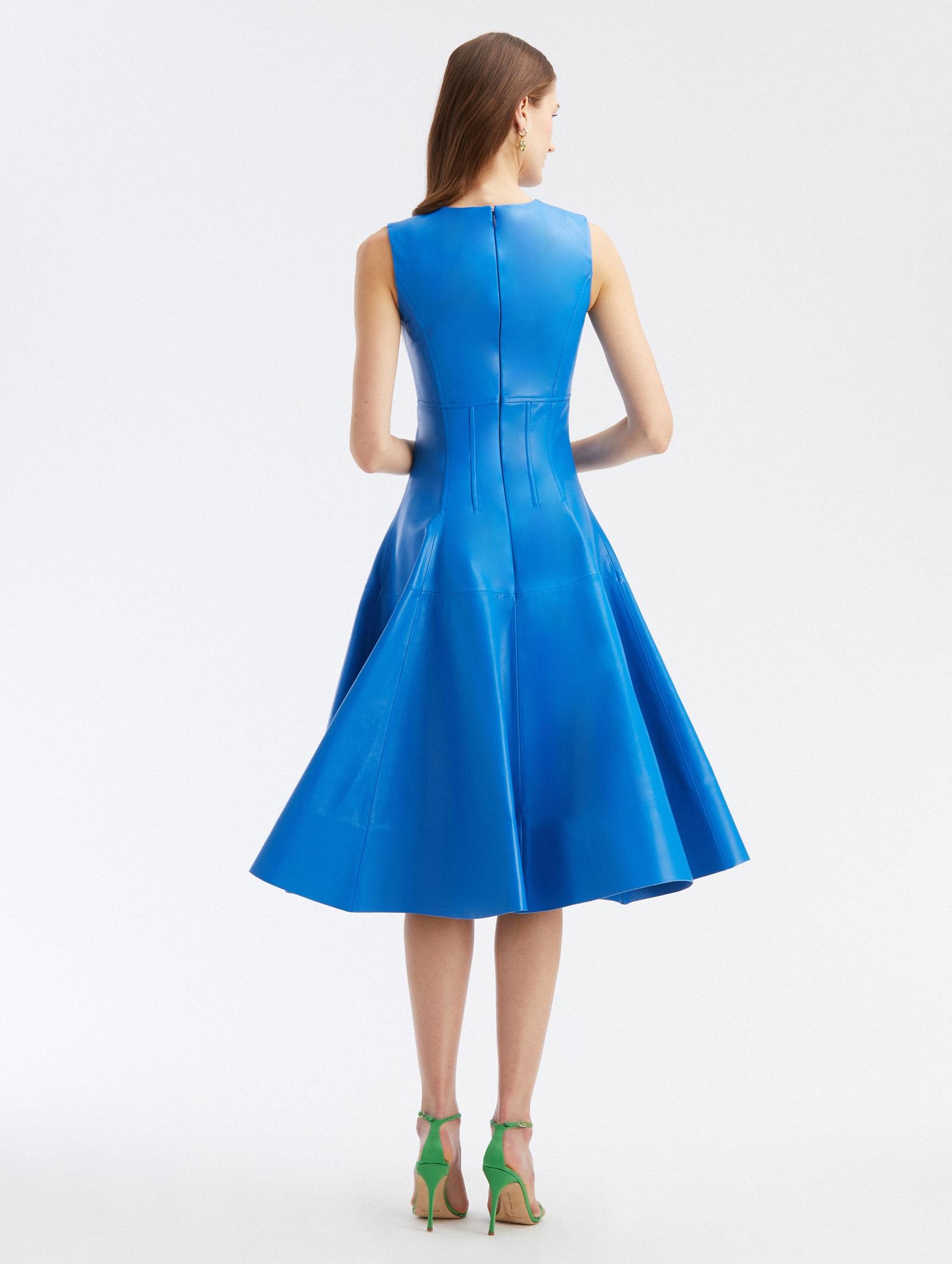Sleeveless A-Line Leather Dress | Dresses | Oscar de la Renta Cobalt |  Oscar de la Renta