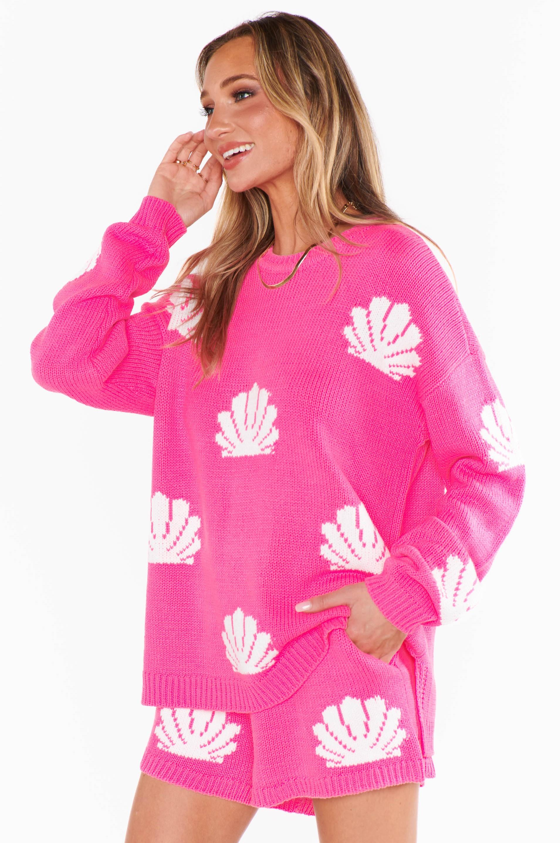 Go To Seashell Sweater Hot Pink | South Moon Under