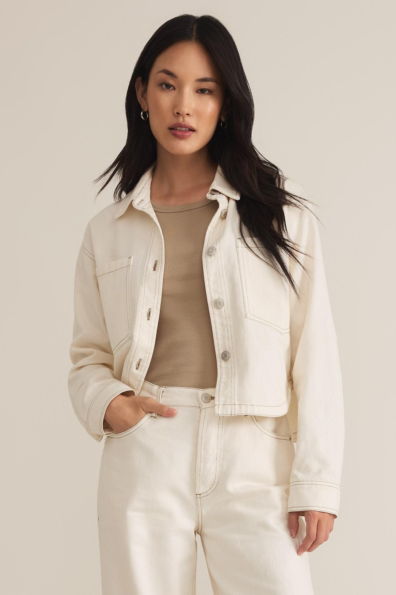 ALL DAY CROPPED DENIM JACKET OFF WHITE | South Moon Under