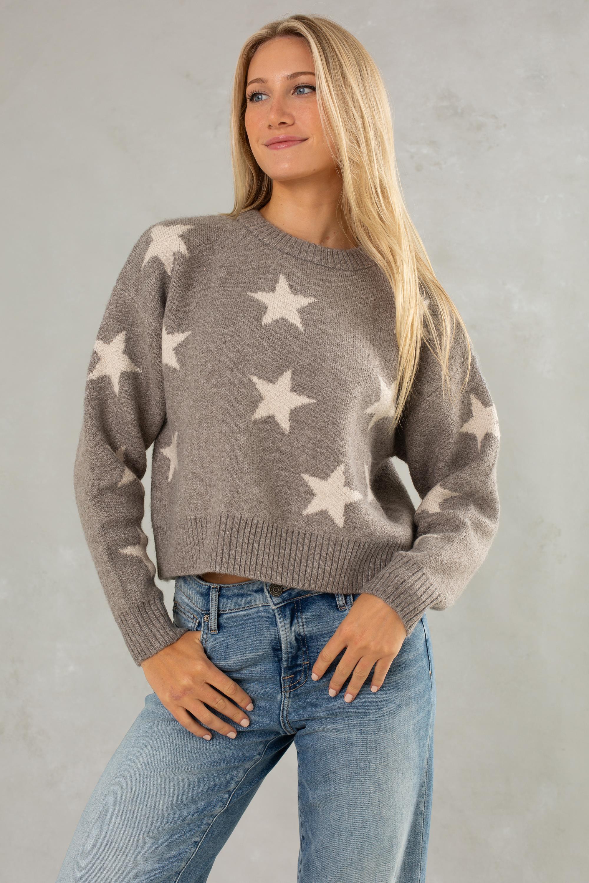 SAVANAH STAR SWEATER GREY WHITE | South Moon Under