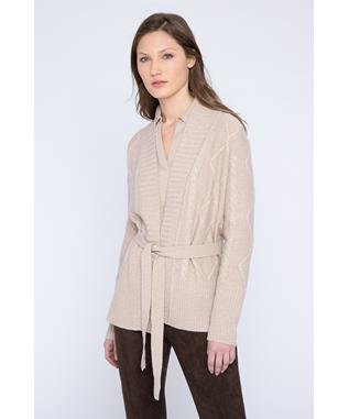 BELTED CABLE CARDIGAN