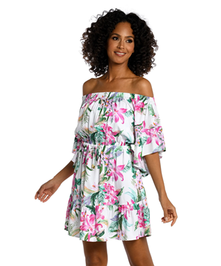 MYSTIC PALMS OFF THE SHOULDER COVER UP DRESS