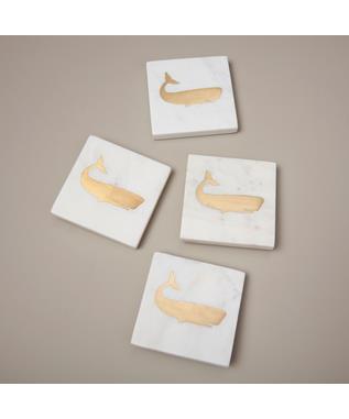 WHITE MARBLE/GOLD WHALE COASTERS