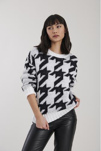 Rickey Houndstooth Crew Neck Sweater BLACK MINERAL