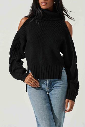 Ariella Turtle Neck Cutout Sweater BLACK