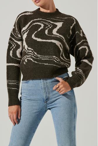 Saira Marble Crewneck Sweater OLIVE