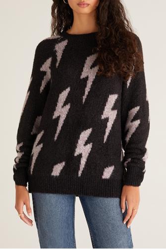 Lizzy Marled Bolt Sweater BLACK