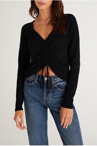 Raya Shirred Sweater Top BLACK