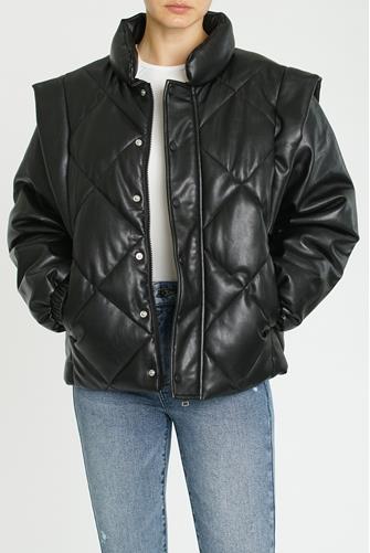 Callista Quilted Leather Puffer Jacket NOIR