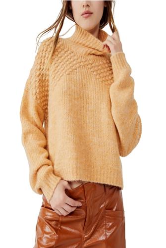 Bradley Popcorn Sleeve Turtleneck Sweater CAMEL