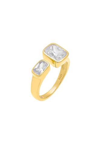 Double Emerald Bezel Open Ring 