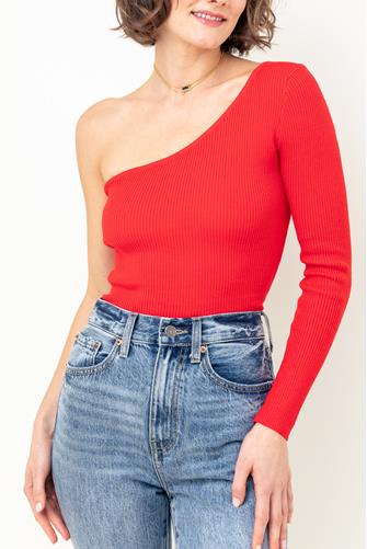 One Shoulder Sweater BRIGHT RED