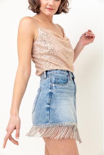 Bright Moments Asymmetrical Fringe Sequin Mini Skirt BRIGHT MOMENTS