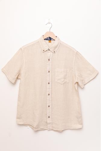 Short Sleeve 100% Linen Shirt Stone