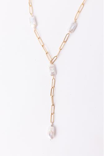 Square Pearl and Link Lariat PEARL