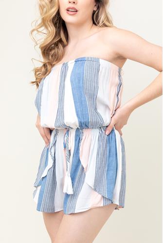 Smocked Layer Strapless Romper CLEAR WATER