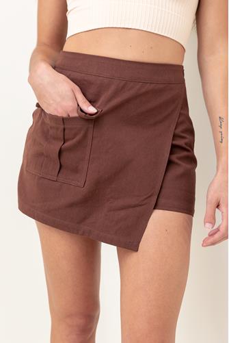 Washed Cargo Skirt with Pockets BROWN