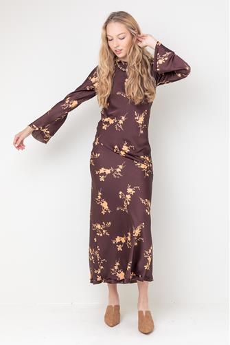 Long Sleeve Floral Maxi Dress BROWN