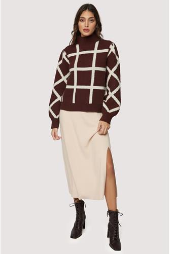 Off The Grid Turtleneck DARK BROWN GRID